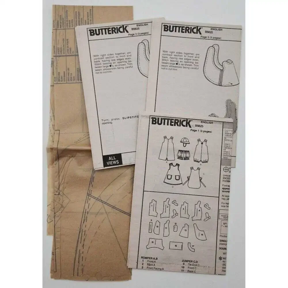 Butterick B5625 Pattern Infants Rompers, Jumper, Panties and Bucket Hat NB - XL